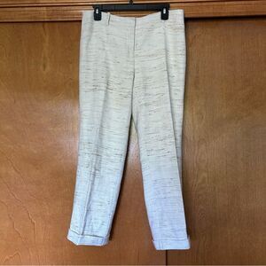 J. McLaughlin Tweed Silk Cream Straight Leg Cuffed Pants Size 8 Coastal Neutral